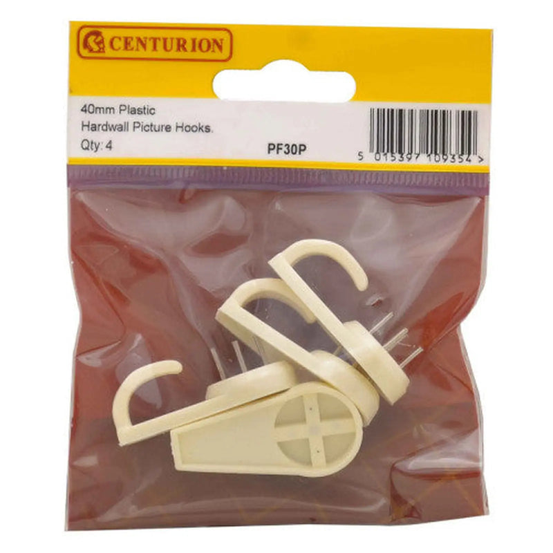 Centurion 40mm Plastic Hard Wall Picture Hooks (Pack of 4) - Pack of 5