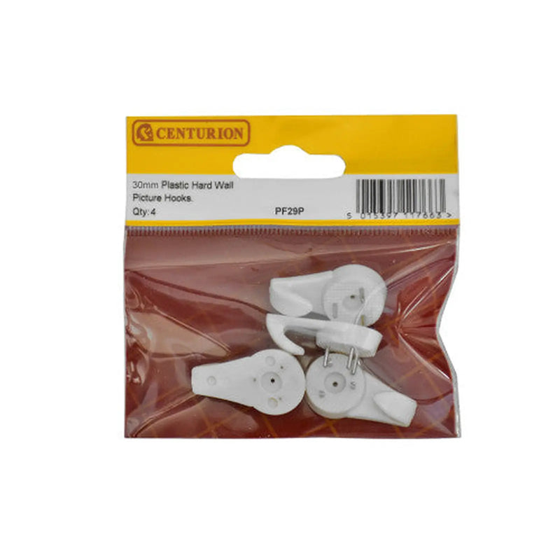Centurion 30mm Plastic Hard Wall Picture Hooks (Pack of 4) - Pack of 5