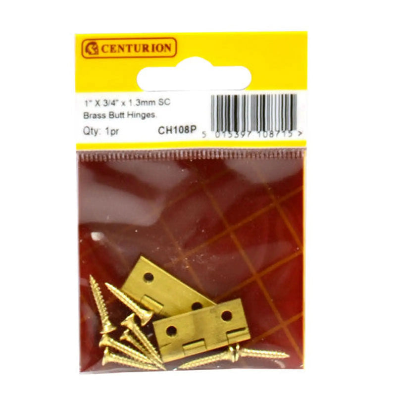 Centurion 1" x 3/4" x 1.3mm SC Medium Duty Solid Drawn Butt Hinges (1 pair) - Pack of 5