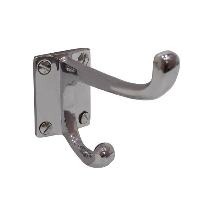 Centurion 100mm School Style Solid Brass Hat & Coat Hook - Chrome Plated - Pack of 10