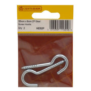 Centurion Steel Screw Hooks - Zinc Plated - 55mm x 8mm - (Pack of 2) - Pack of 5