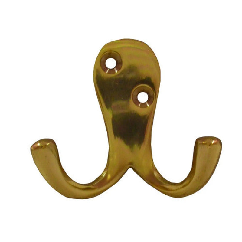 Centurion Solid Brass Double Robe Hook - Polished Brass - Pack of 10