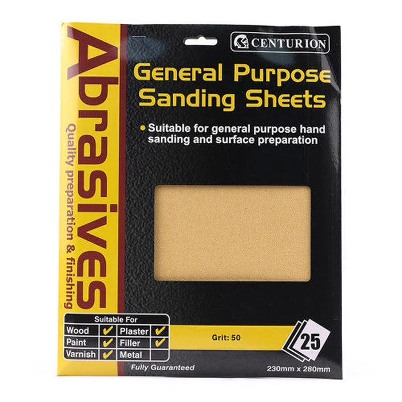 Centurion Abrasives Sandpaper Sheets, Coarse S2 / 50 grit - Pack of 5