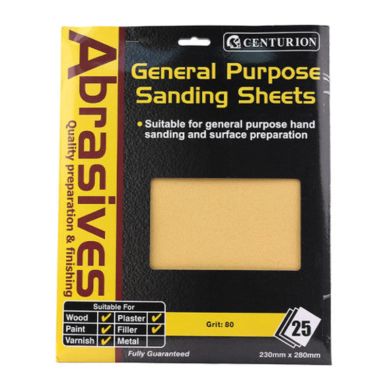 Centurion Abrasives Sandpaper Sheets, Coarse F2 / 80 grit - Pack of 5