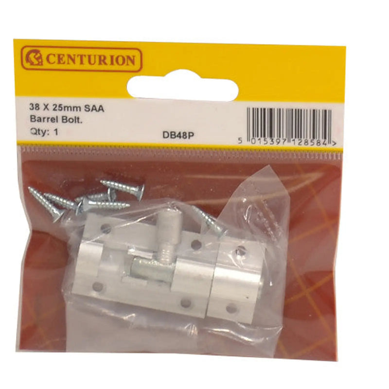 Centurion Straight Barrel Bolts, Aluminium, 25mm x 38mm - Pack of 5