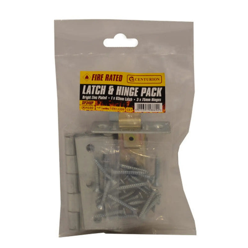 Centurion Latch & Hinge Packs - BZP - CE Fire Rated - 4PK - Pack of 5