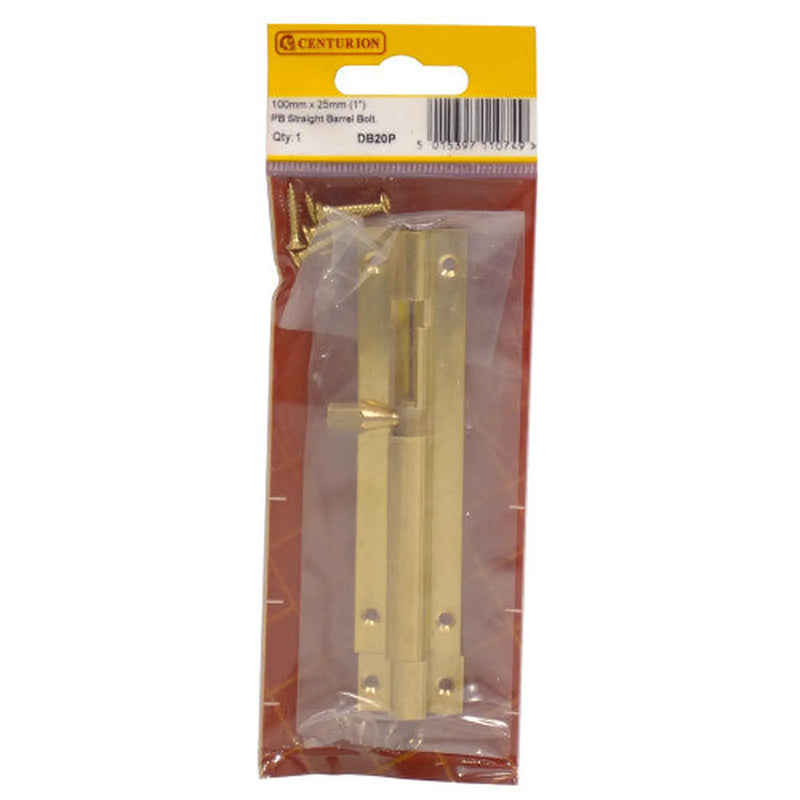 Centurion Straight Barrel Bolts, Polished Brass, 25mm x 100mm - Pack of 5