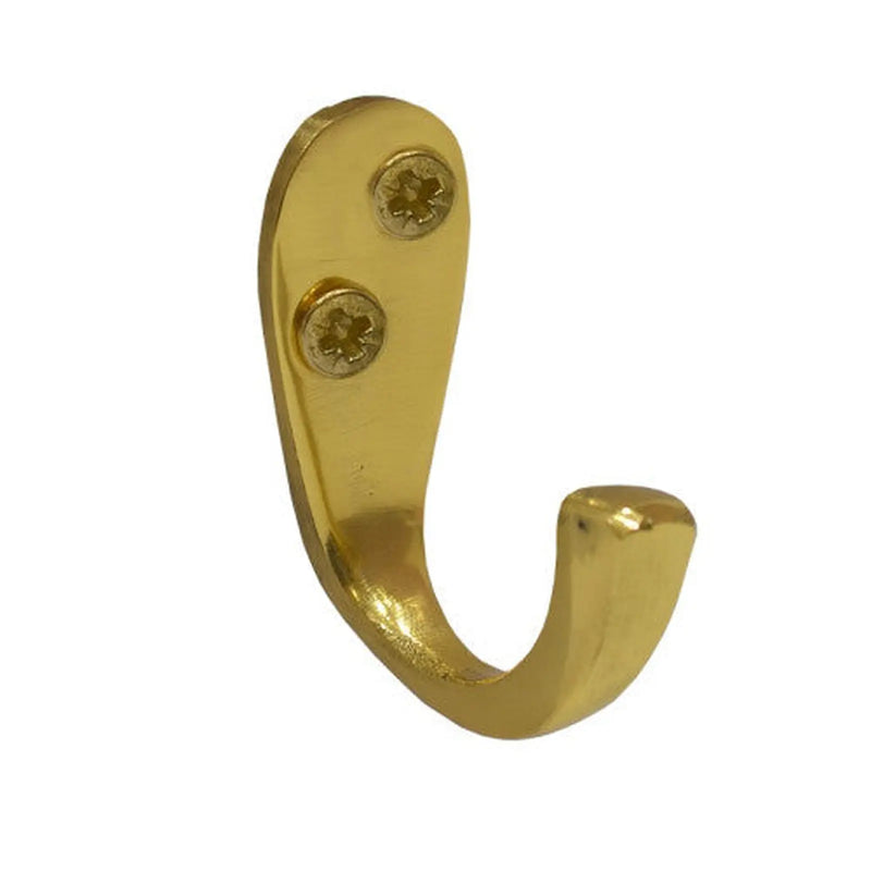 Centurion Solid Brass Single Wardrobe Hook - Polished Brass - Pack of 10