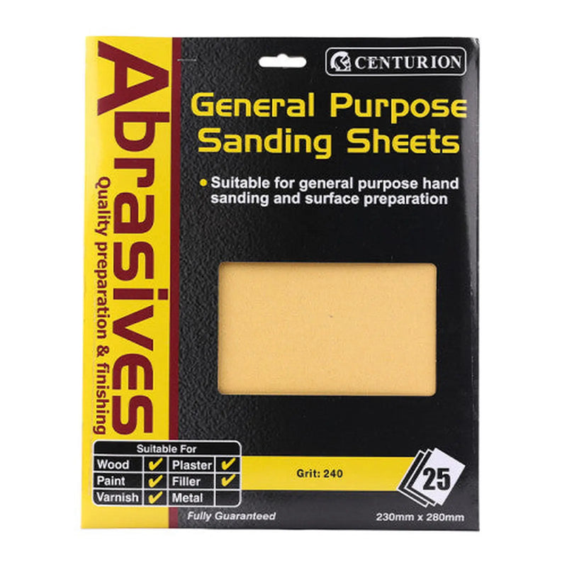 Centurion Abrasives Sandpaper Sheets, Extra Fine 00/240 Grit - Pack of 5
