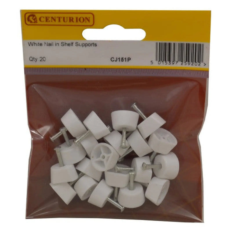 Centurion 15mm Diameter White Nail In Shelf Supports (Pack of 20) - Pack of 5
