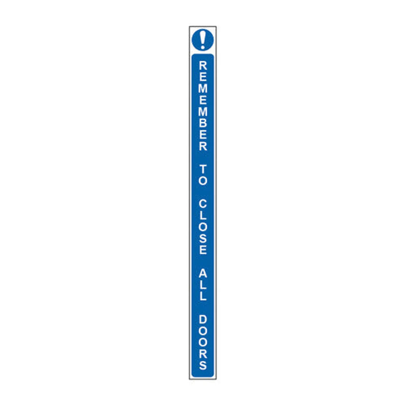 Centurion ‘Remember To Close All Doors’ Sign, Self-Adhesive Vinyl Door Strip (34mm x 450mm) - Min Order 2