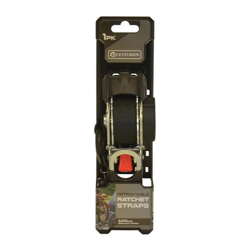 Centurion Retractable Ratchet Tie Down - 600kg Breaking Strength - 3m Length - Pack of 8