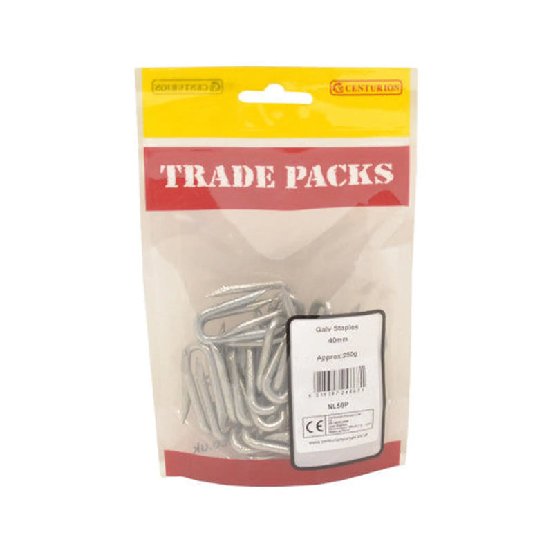 Centurion Staples - Galvanised - 40mm - (250g Pack) - Pack of 5
