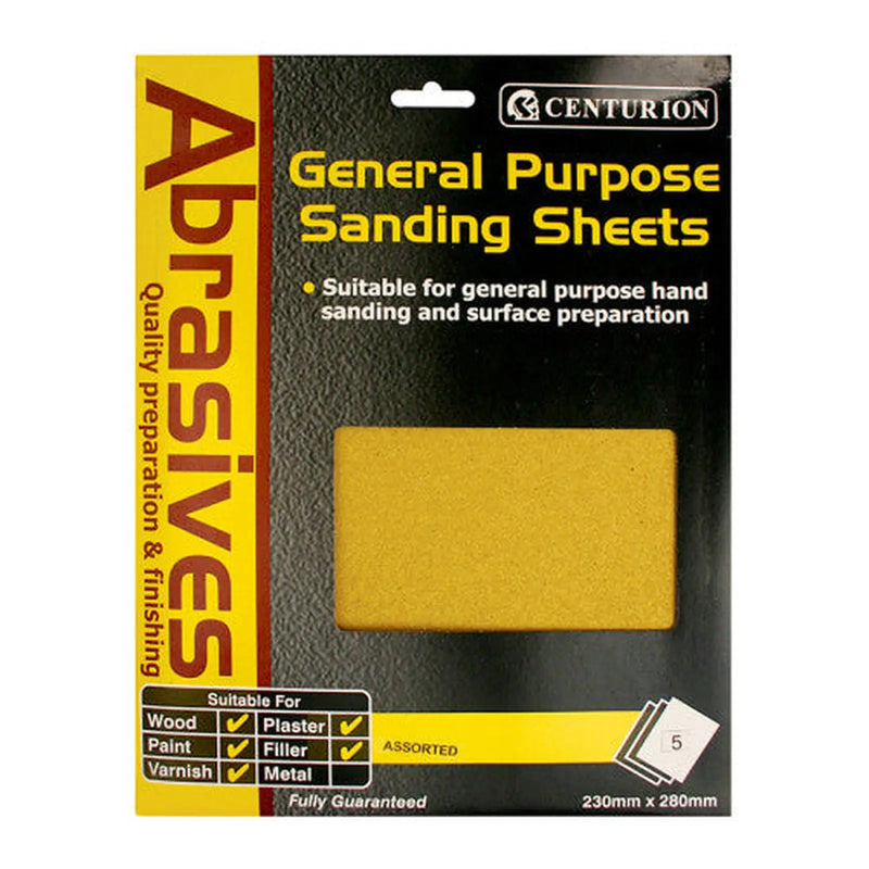 Centurion Abrasives Assorted Sandpaper Sheets, Pack of 5