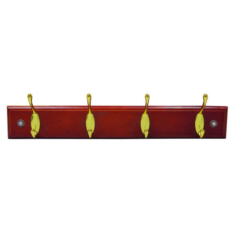 Centurion 4 Hook Standard Rail - Brass Hooks - Mahogany Board - Pack of 5