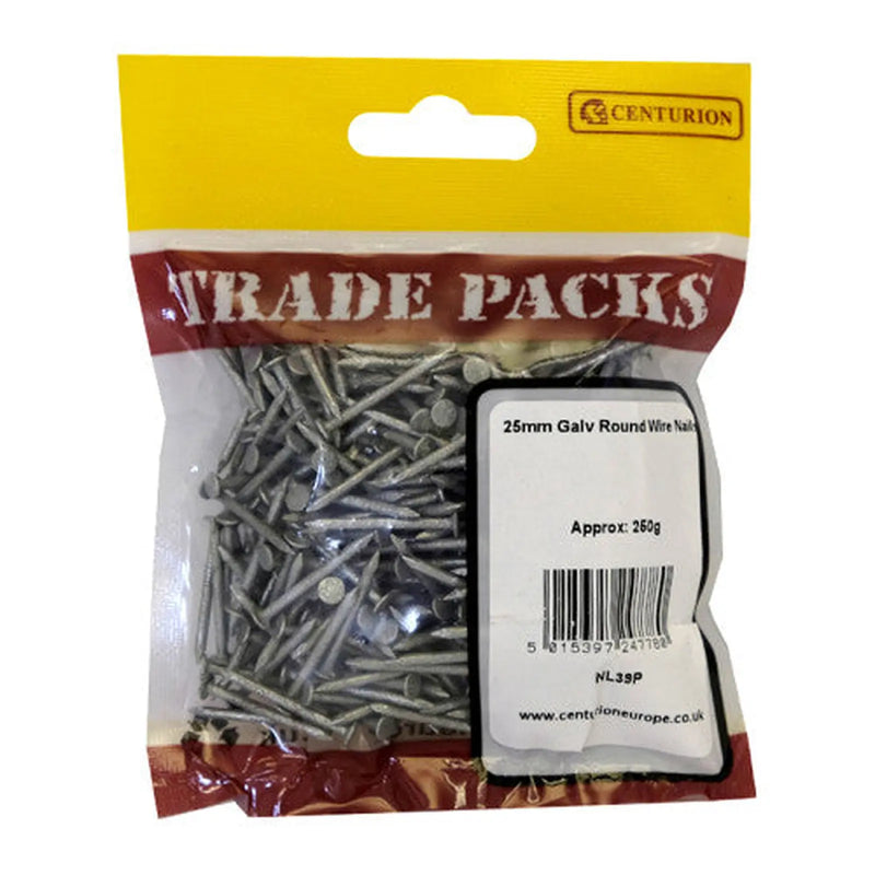 Centurion 25mm Galv Round Wire Nails - Pack of 5