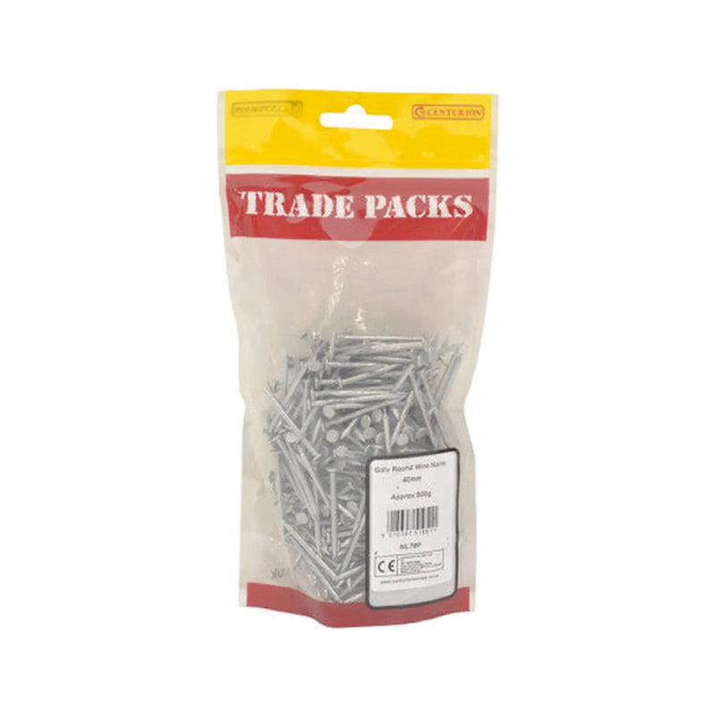 Centurion Round Wire Nails - Galvanised - 40mm - (500g Pack) - Pack of 5