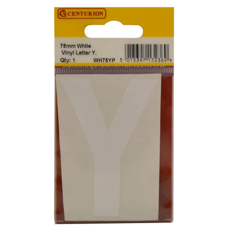 Centurion 75mm White Helvetica Bold Condensed Style Vinyl Letter Y - Pack of 10
