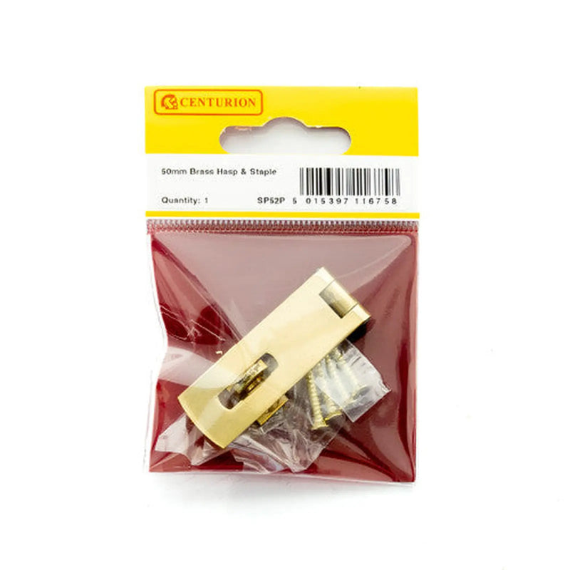 Centurion Solid Brass Hasp and Staple, Polished Brass, 50mm - Pack of 5