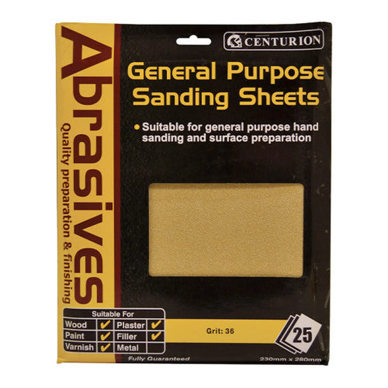 Centurion Abrasives Sandpaper Sheets, Extra Coarse 3 / 36 Grit - Pack of 5
