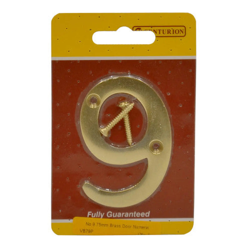 Centurion No.9 Solid Brass Door Numbers and Letters, 75mm - Pack of 5