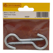 Centurion Steel Screw Hooks - Zinc Plated - 80mm x 5mm - (Pack of 2) - Pack of 5