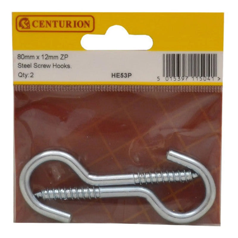 Centurion Steel Screw Hooks - Zinc Plated - 80mm x 5mm - (Pack of 2) - Pack of 5