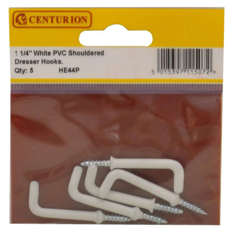 Centurion 32mm White PVC Shouldered Dresser Hooks (Pack of 5)