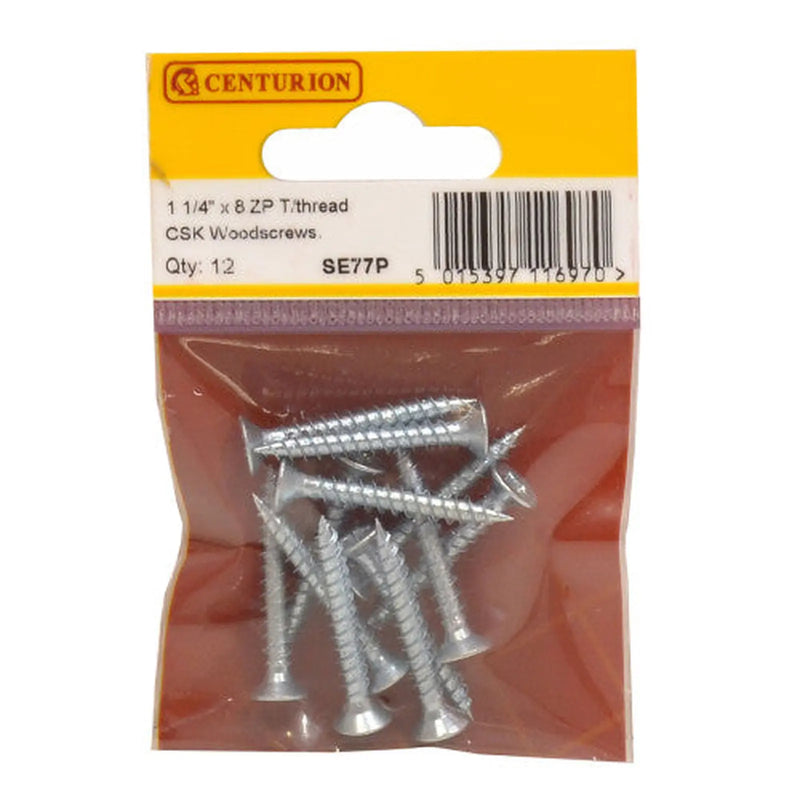 Centurion 1 1/4" x 8 ZP Cross Recessed Hardened Twin Thread Woodscrews with - Pack of 5