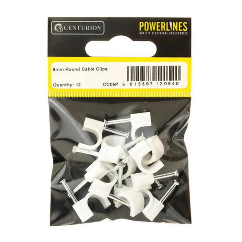 Centurion 8mm White Cable Clips (Pack of 14)-CC05P - Pack of 5