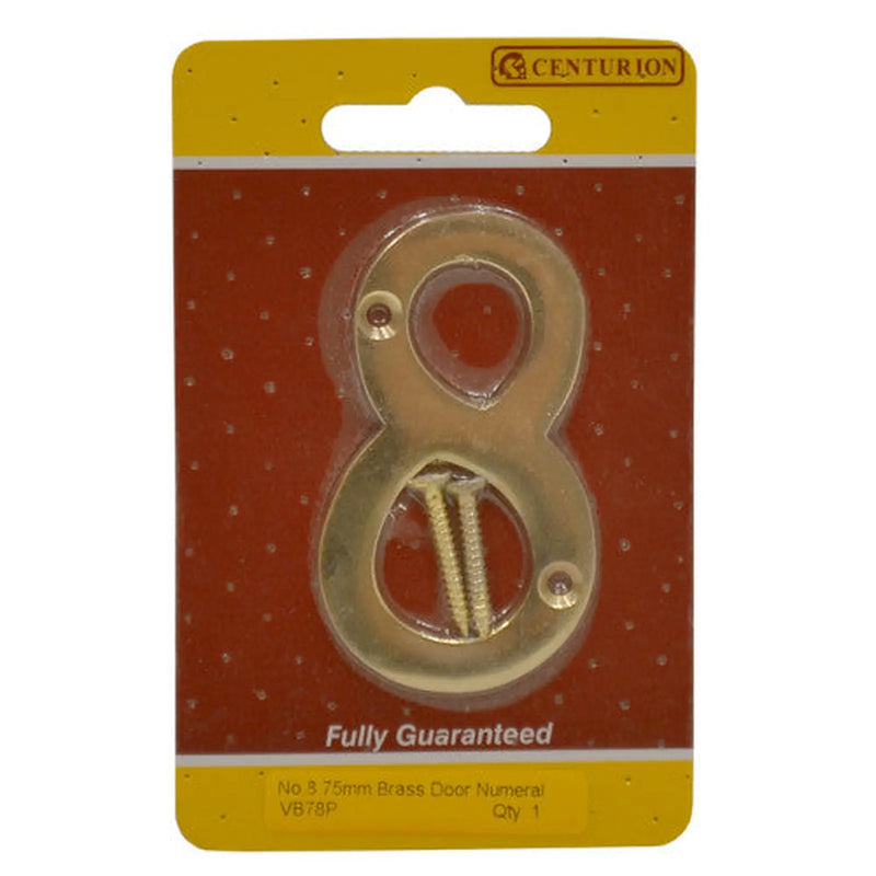 Centurion No.8 Solid Brass Door Numbers and Letters, 75mm - Pack of 5