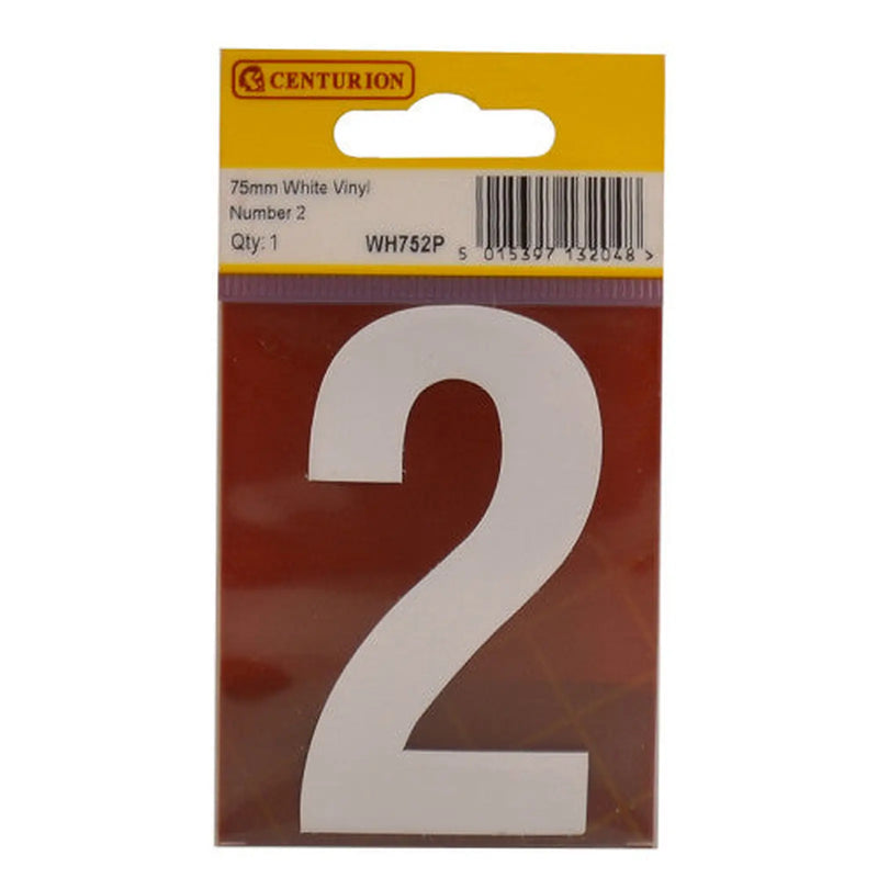 Centurion 75mm White Helvetica Bold Condensed Style Vinyl Number 2 - Pack of 10