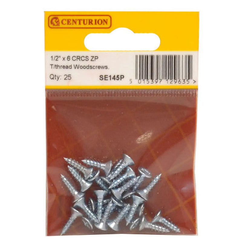 Centurion 1/2" x 6 ZP Cross Recessed Hardened Twin Thread Woodscrews with - Pack of 5