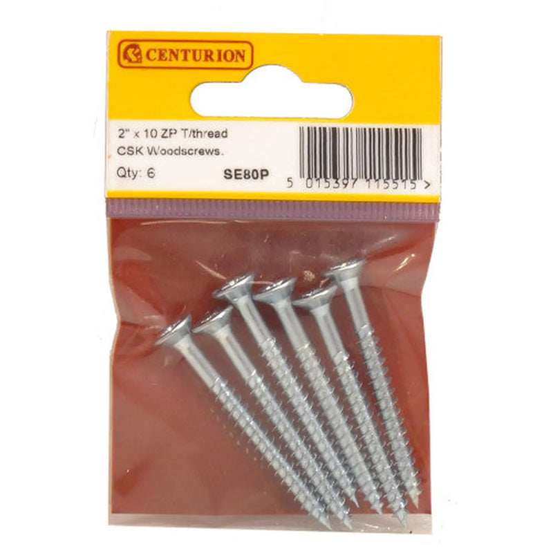 Centurion 2" x 10 ZP Cross Recessed Hardened Twin Thread Woodscrews with - Pack of 5