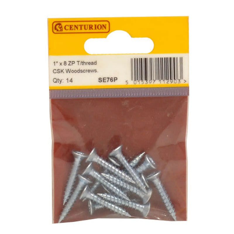Centurion 1" x 8 ZP  Cross Recessed Countersunk Hardened Twin Thread Screws - Pack of 5