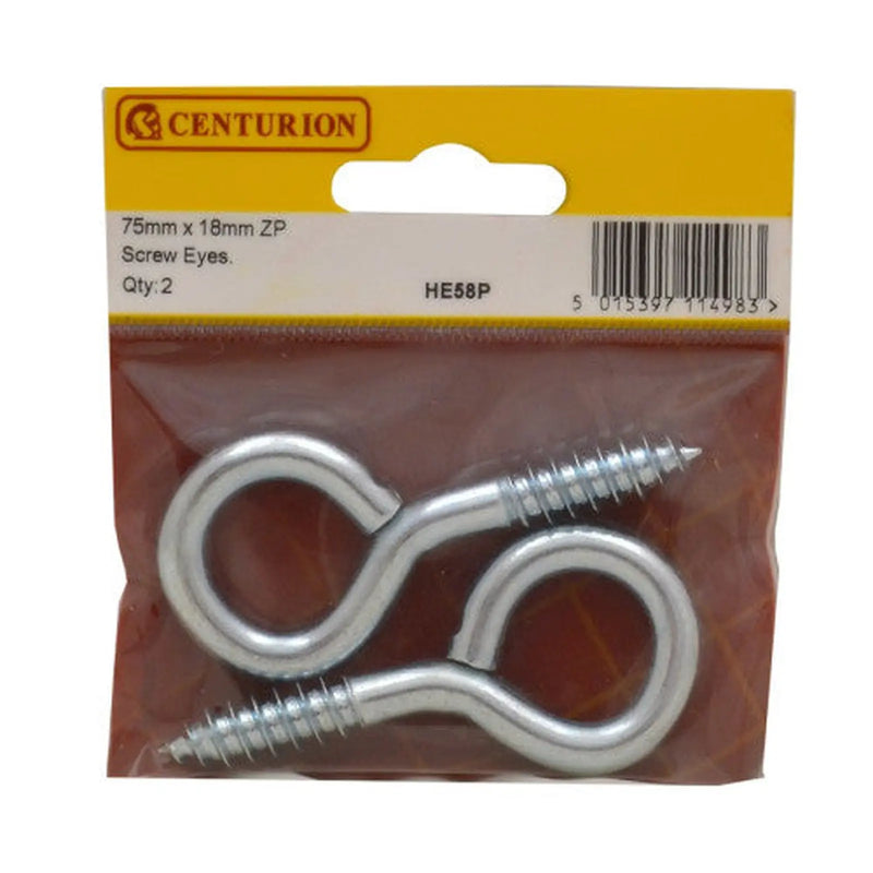 Centurion Steel Screw Eyes - Zinc Plated - 75mm x 18mm - (Pack of 2) - Pack of 5