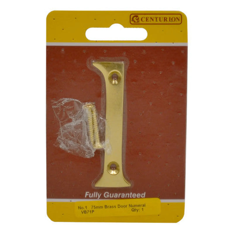 Centurion No.1 Solid Brass Door Numbers and Letters, 75mm - Pack of 5