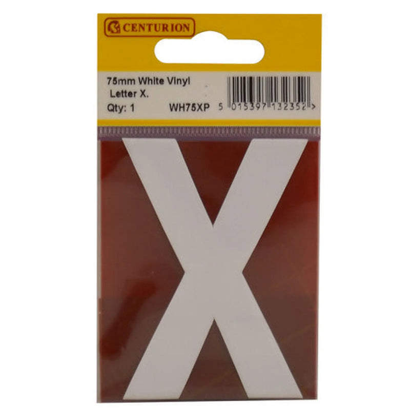 Centurion 75mm White Helvetica Bold Condensed Style Vinyl Letter X - Pack of 10