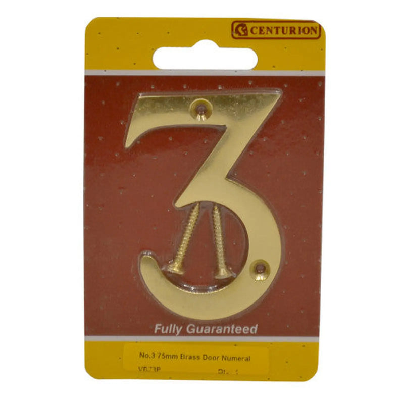 Centurion No.3 Solid Brass Door Numbers and Letters, 75mm - Pack of 5
