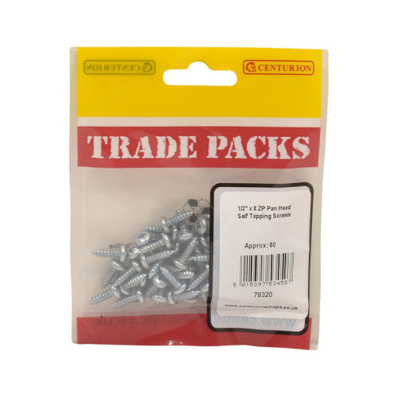 Centurion Pan Head Self Tapping Screws - Zinc Plated - 1/2" x 8 - (60 PK) - Pack of 5
