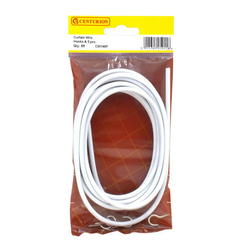 Centurion 8 ft Coil Curtain Wire with Hooks & Eyes - Pack of 5