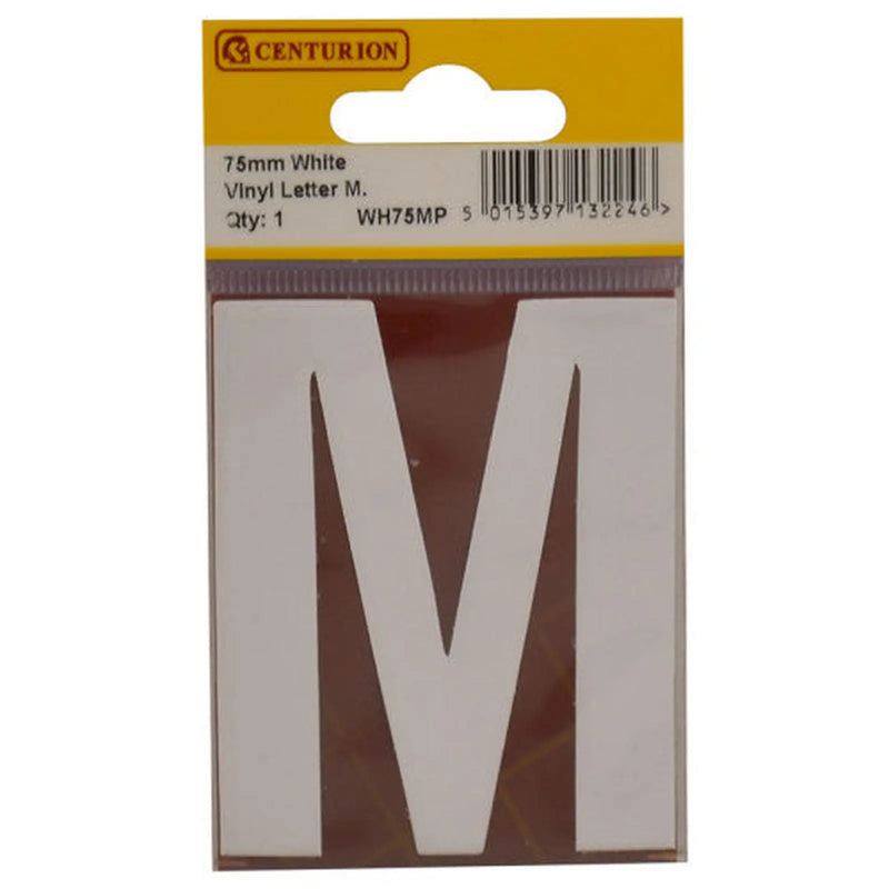 Centurion 75mm White Helvetica Bold Condensed Style Vinyl Letter M - Pack of 10