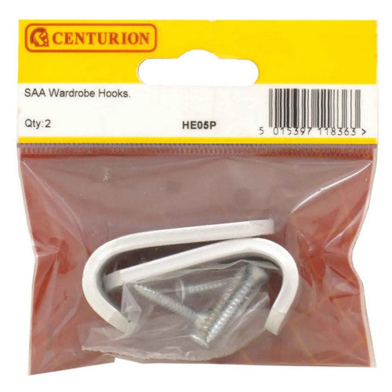 Centurion 50mm Flat Pattern Robe Hook - Silver Anodised Aluminium - Pack of 2