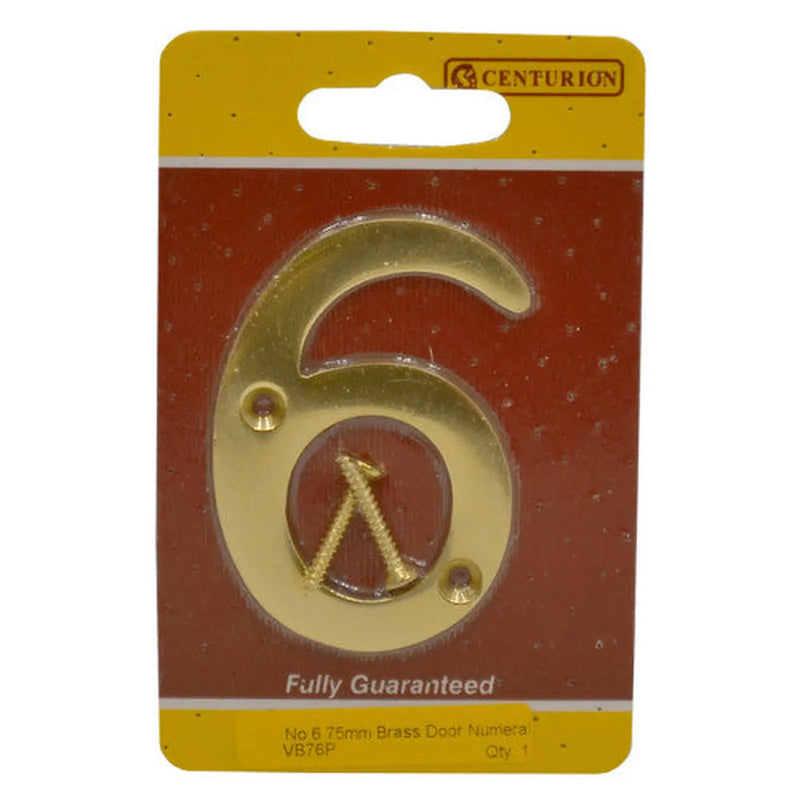 Centurion No.6 Solid Brass Door Numbers and Letters, 75mm - Pack of 5