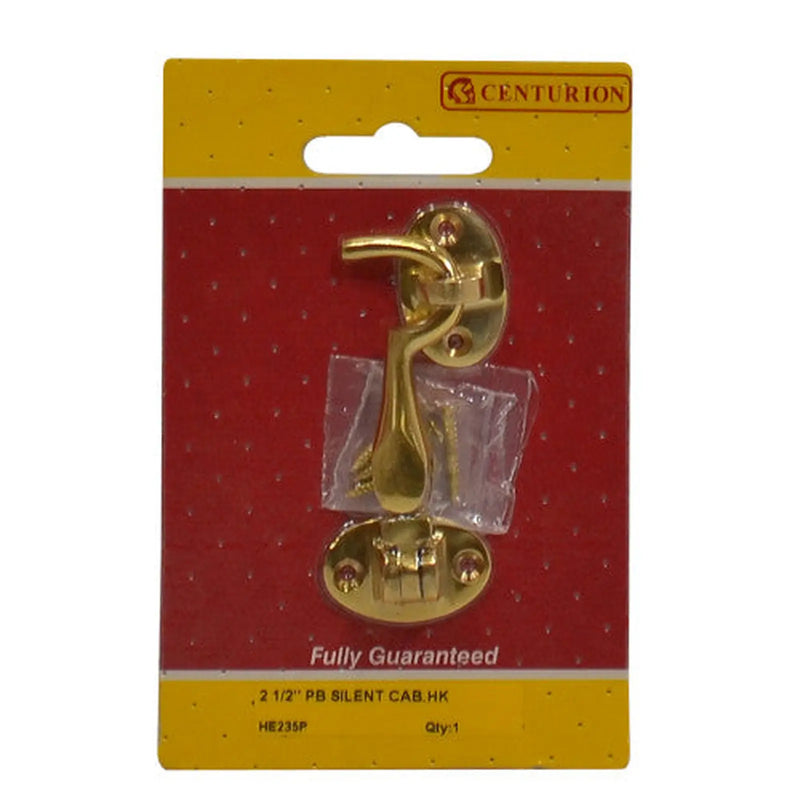 Centurion Silent Pattern Brass Cabin Hooks, Polished Brass, 65mm - Pack of 5