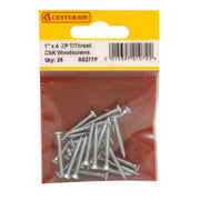 Centurion 1" x 4 ZP Cross Recessed Hardened Twin Thread Woodscrews with - Pack of 5
