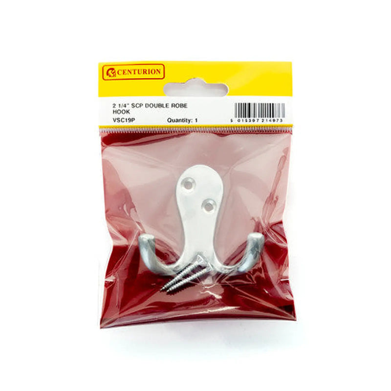 Centurion 75mm Solid Brass Double Robe Hook - Satin Chrome - Pack Qty 1 - Pack of 5