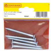 Centurion 2 1/2" x 10 ZP Cross Recessed Hardened Twin Thread Woodscrews with Countersunk Head (Pack of 5)