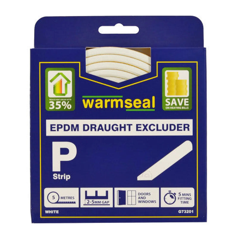 Centurion Warmseal 'P' Profile Long-life Foam Draught Excluder, White, 5m - Pack of 5
