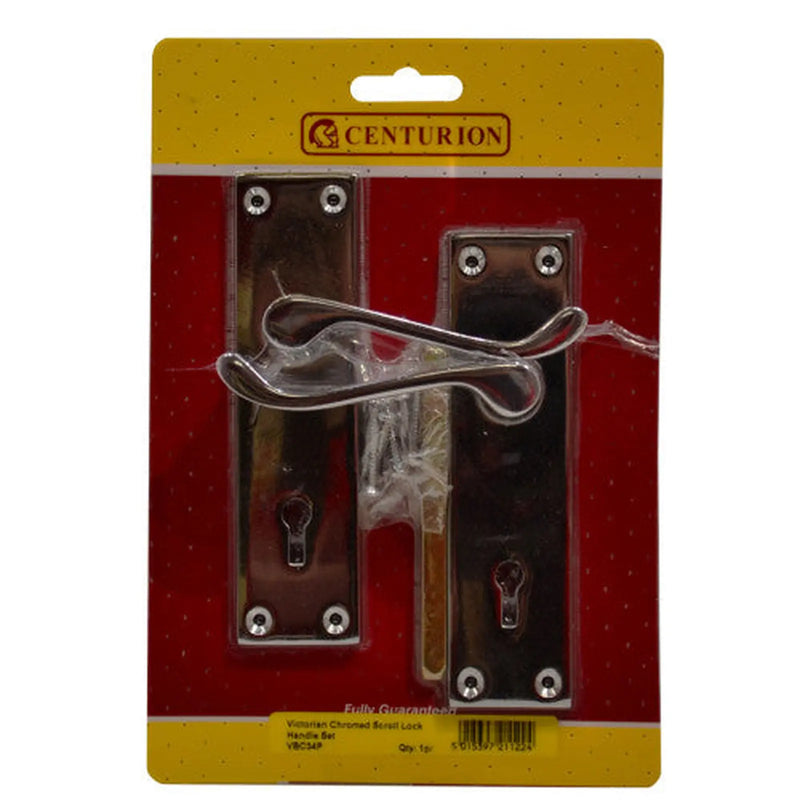 Centurion Chromed 'Scroll' Lever Lock Set, 145mm x 40mm, door handle